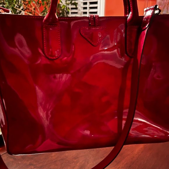 Longchamp Roseau Ruby Red Patent Leather Top Handle Purse with Shoulder Strap - Picture 2 of 7